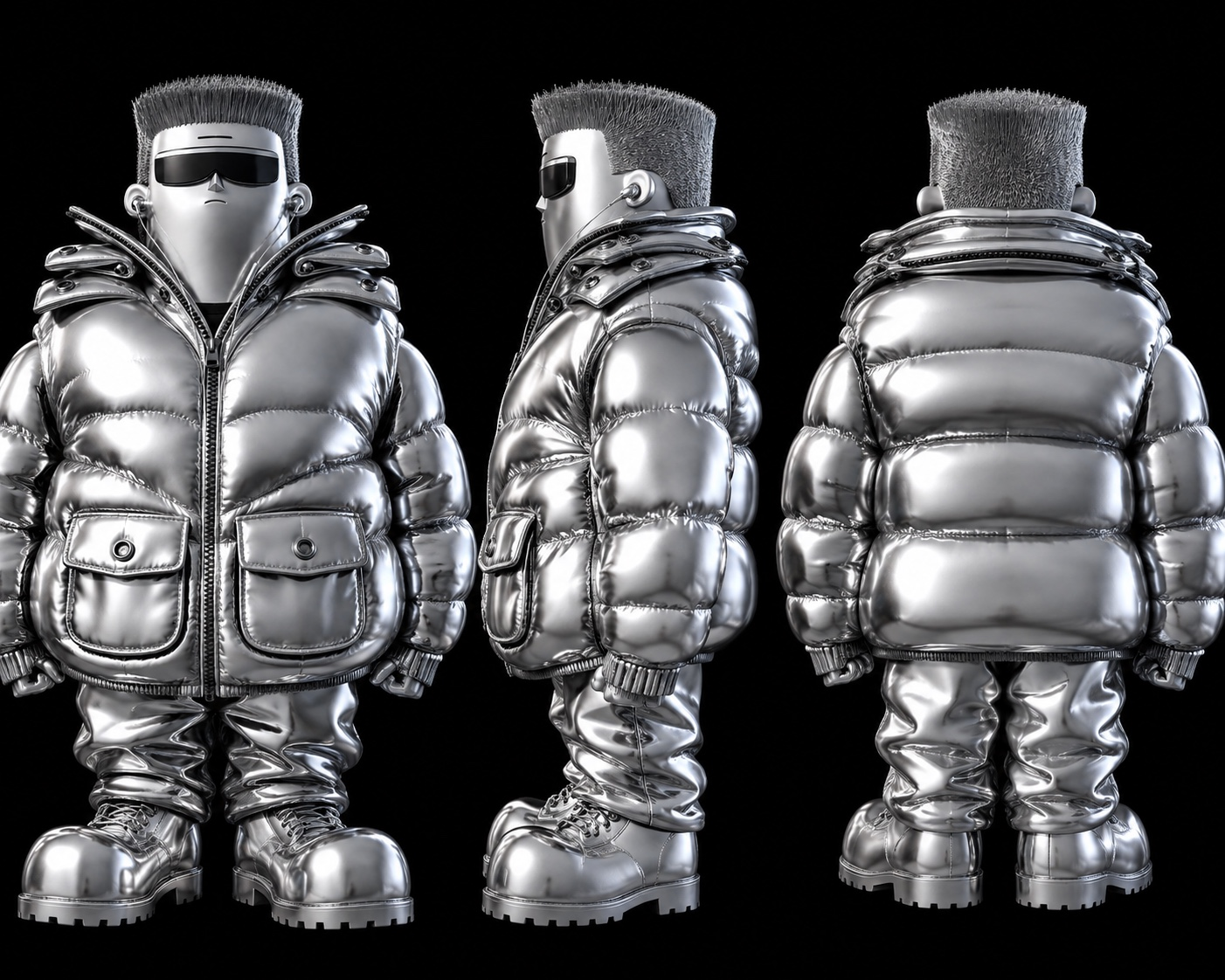 GHROMA chrome character shown from front, side and rear